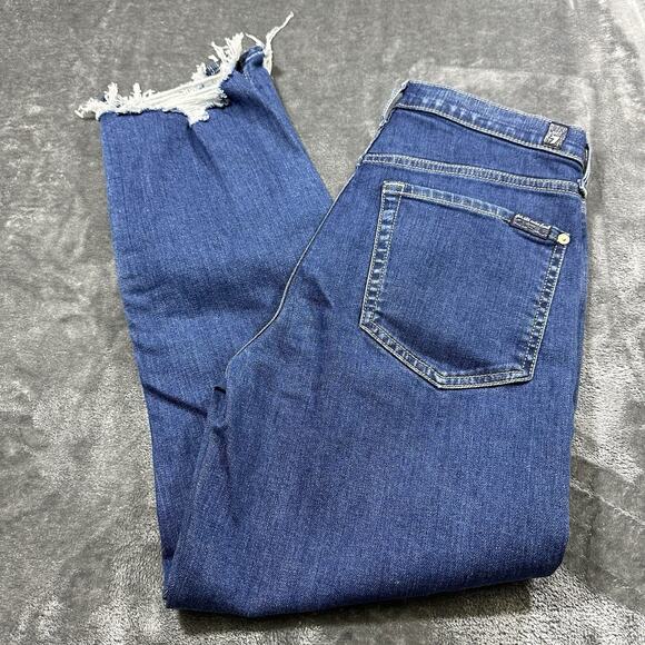 7 For All Mankind Jeans Womens 28 High Waist Cropped Straight Destroyed Hem - Picture 10 of 14